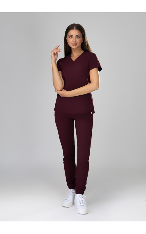 Spodnie medyczne damskie joggery scrubs - Very Cherry