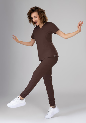 Spodnie medyczne damskie joggery scrubs - Hot Chocolate