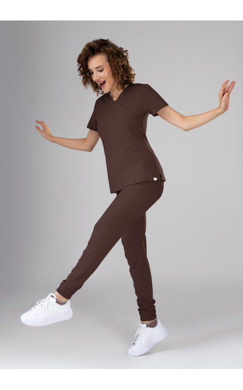 Spodnie medyczne damskie joggery scrubs - Hot Chocolate